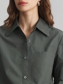 Ontre Dark Gray Women's Loose Casual Blouse, Comfortable Versatile All-Match Shirt, Essential For New Year, Suitable For Spring/Summer