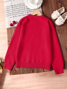 Girls Cute Cherry Pattern Knit Sweater, Children's Autumn Fashion Casual Round Neck Long Sleeve Pullover - Red - View 2