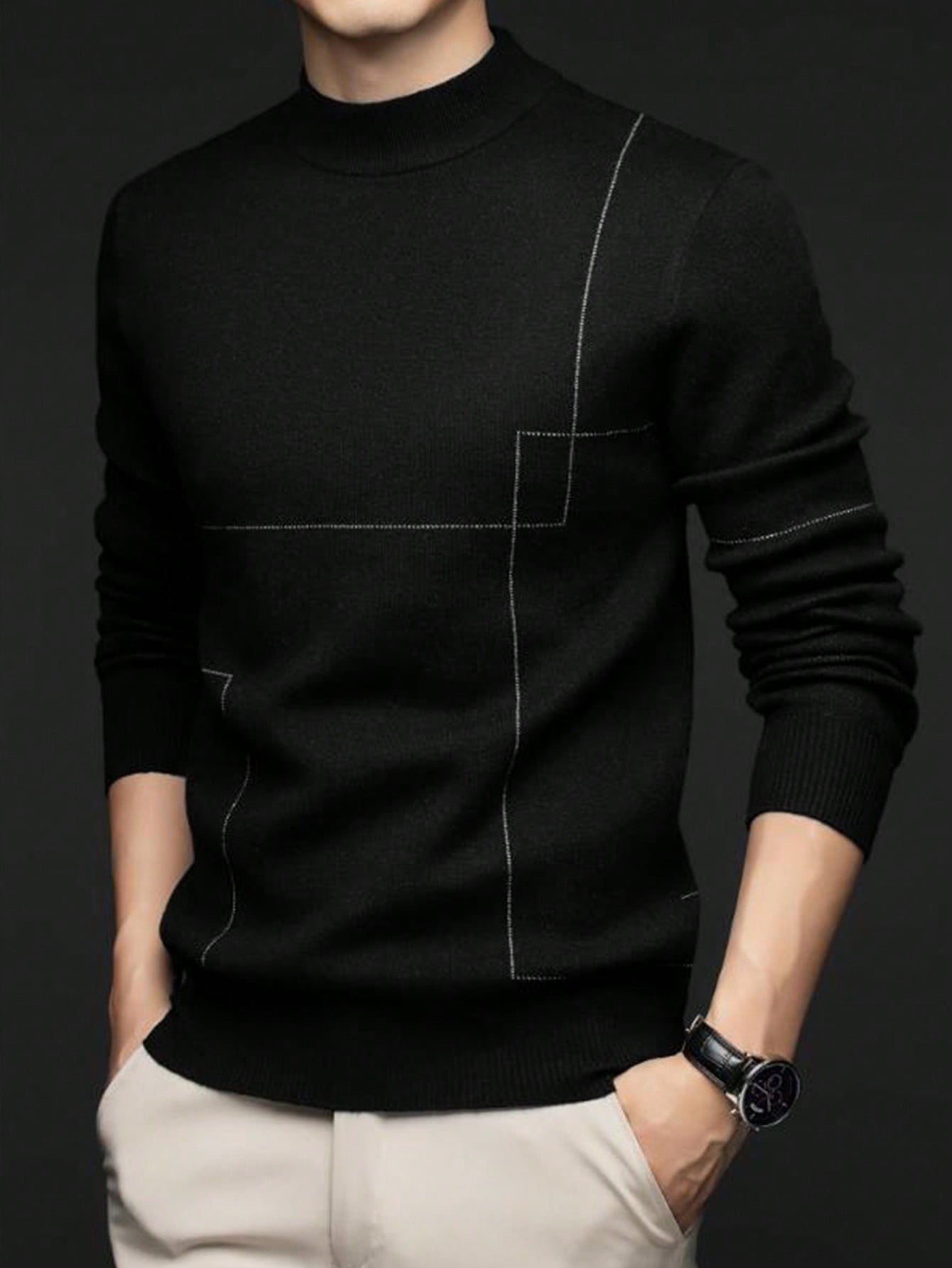 Manfinity Dauomo Striped Stylish Long Sleeve Slim Fit Casual Business Pullover Sweater For Men