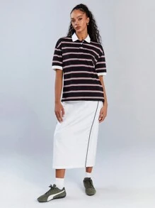 Athîral Women Solid Color Minimalist Fashion Casual Daily Skirt - Black and White - View 5