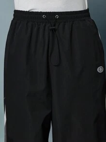 SUMWON Nylon Wide Leg Track Pants Parachute Style Color Block Elastic Waist Streetwear Baggy Pants Fall Winter Sportswear Athleisure Track Bottoms