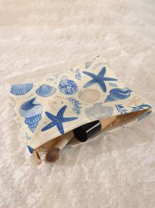 1pc Portable Makeup Bag With Seashell And Starfish Pattern, Double Sided Printing, Travel Zipper Cosmetic Bag, Multi-Functional Toiletry Organizer,Fall Decor,Autumn Decor,Room Decor