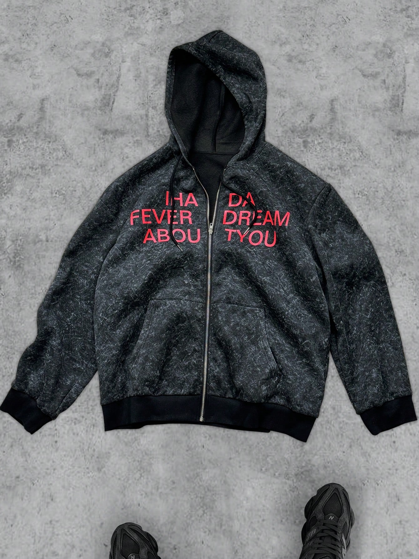 Men's Plus Size Zip Front Long Sleeve Letter Print Casual Hoodie