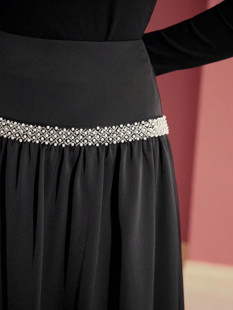 FAUX PEARL DRAPED SKIRT