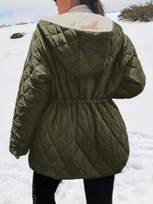 SHEIN Frenchy 大码女式棉质连帽夹克，带口袋，休闲百搭 - 軍綠色 - 查看 2
