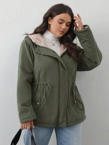 Aveloria Fashionable Minimalist Hooded Cinched Waist Slimming Plus Size Padded Padded Coat Clothes Winter - Army Green - View 7
