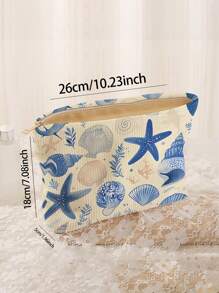 1pc Portable Makeup Bag With Seashell And Starfish Pattern, Double Sided Printing, Travel Zipper Cosmetic Bag, Multi-Functional Toiletry Organizer,Fall Decor,Autumn Decor,Room Decor