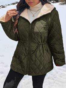 SHEIN Frenchy 大码女式棉质连帽夹克，带口袋，休闲百搭 - 軍綠色 - 查看 6