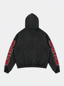 ROMWE MEN Street Life Sudadera corta con capucha de estilo vintage lavado para hombre, ropa urbana - Negro - Ver 2