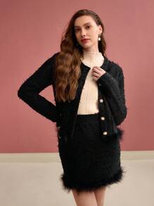 MOTF CARDIGAN BOUTONNE AVEC BORDURE EN FOURRURE CONTRASTANTE