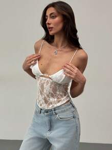 Aloruh Nuevo top de camiseta sexy de encaje con copas triangulares