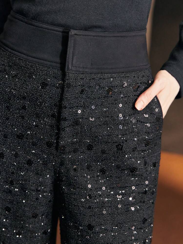 SEQUIN TAILORED WIDE LEG SUIT PANTS