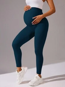 SHEIN Seamless Maternity Leggings/High Waist Shaping/High Capacity Bump Support - Teal Blue - View 2