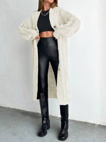 SHEIN PETITE Cable Knit Drop Shoulder Cardigan - Cream - View 1