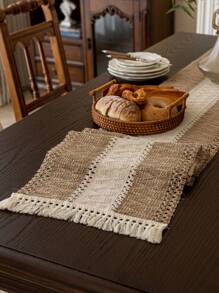 1pc Boho Style Woven Table Runner, Tassel Decor, Suitable For Restaurant, Living Room Table Decor, Party Decoration & Holiday Gift, Multiple Size Options,Fall Decor,Autumn Decor,Room Decor