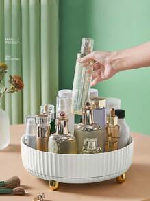 1 件 360° 旋转化妆品收纳托盘 - 超大容量亚克力护肤品和香水展示旋转梳妆台收纳盒，适用于乳液、化妆品、刷子，防尘简约梳妆台收纳，带防滑底座，浴室柜台、卧室梳妆台必备桌面收纳盒