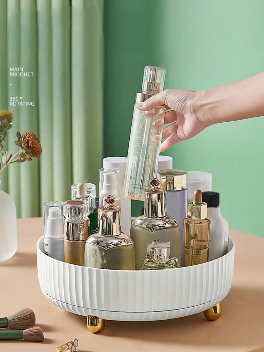1 件 360° 旋转化妆品收纳托盘 - 超大容量亚克力护肤品和香水展示旋转梳妆台收纳盒，适用于乳液、化妆品、刷子，防尘简约梳妆台收纳，带防滑底座，浴室柜台、卧室梳妆台必备桌面收纳盒