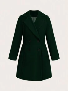 SHEIN Clasi Women Casual Solid Color Double-Breasted Overcoat, Autumn/Winter