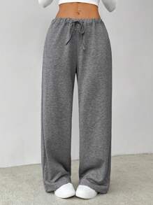 SHEIN PETITE Drawstring Waist Slant Pocket Sweatpants - Dark Grey - View 1
