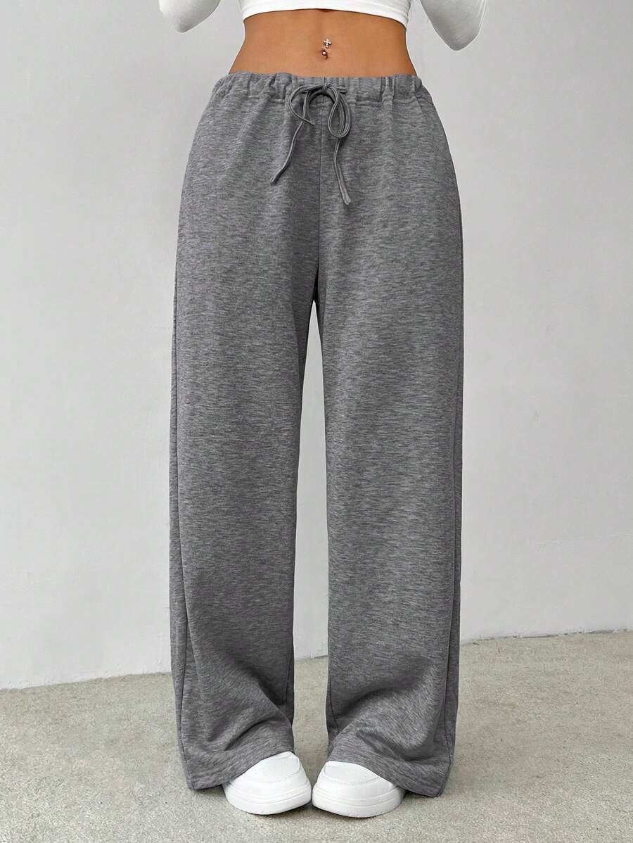 SHEIN PETITE Drawstring Waist Slant Pocket Sweatpants - Dark Grey - View 1