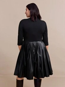 SHEIN Clasi Robe d' noire mi-longue avec insertion  synthétique, pour femmes grandes tailles - Noir - Voir 2