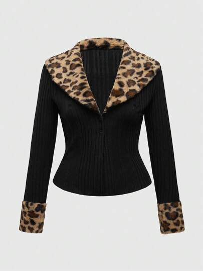 Grunge Punk Cárdigan entallado con abertura frontal y estampado de leopardo desgastado, estilo Gyaru Harajuku Y2K, para mujer de talla grande