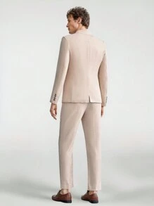 Manfinity VCAY Men Casual Woven Work Wear Matching Simple Suit Jacket And Suit Pants Set - Apricot - View 5