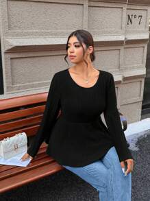 SHEIN Clasi Plus Size Crew Neck Casual Versatile Long Sleeve T-Shirt With Bow Back Decoration For Spring
