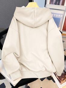Teen Girl Solid Color Block White Casual Loose Fit Sweatshirt, In Fall/Winter - Apricot - View 2