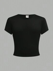 Sparklyn 4pcs Tween Girl Casual Crew Neck Cropped T-Shirt Set, Basic Waist-Cinched - Multicolor - View 11