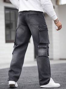 Manfinity LEGND Men's Solid Color Multi-Pocket Casual Streetwear Cargo Jeans