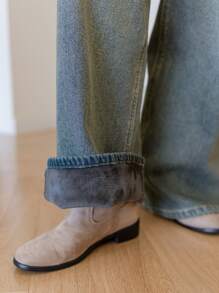 Dazy-Less 复古水洗拼布休闲阔腿牛仔裤女秋装商务休闲女式工作服