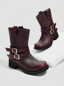 CUCCOO GRLICON Women's Ankle Boots And Ankle Boots, Y2K Style, Punk Style, Biker Style, Cool Girl Style, Suitable For Halloween, Christmas, Party - Burgundy - View 5