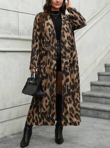 SHEIN LUNE Women Plus Size Regular Leopard Print Jacket, Autumn/Winter - Multicolor - View 5