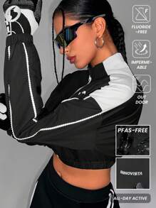 Innovista Women Loose Fit Zip Up Pfas Free Colorblock Sports Jacket,Zip Up Woman Jacket,Fall Woman Outfits,Women Jackets,Y2K Jackets,Party,Outdoor Jacket,Run,Black And White Jacket,Fall Winter Women Outfit,Winter Women Jacket,Outdoor Camping,Winter Women Clothes, Jacket