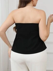 INAWLY Plus Size Women Solid Color Pocket Casual Tank Top - Black - View 2