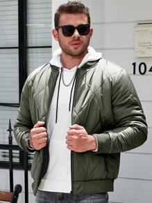 Manfinity Homme Plus Size Men's Solid Color Winter Jacket, Casual & Simple For Everyday Wear - Army Green - View 4