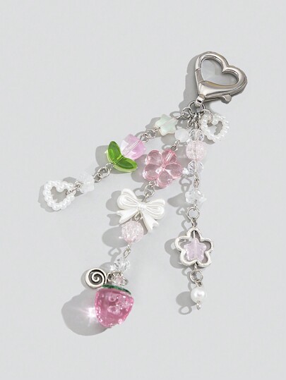 Kawaii Porte-clés style Y2K mignons et simples avec motifs fleur/fraise/nœud/étoile/cœur, décorations pour sac, cadeaux de fêtes, Saint-Valentin