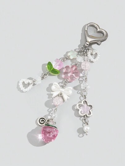 ROMWE Kawaii Y2K Style Cute & Simple Flower/Strawberry/Bow/Star/Heart Keychains, Bag Decor, Holiday Gifts Valentines