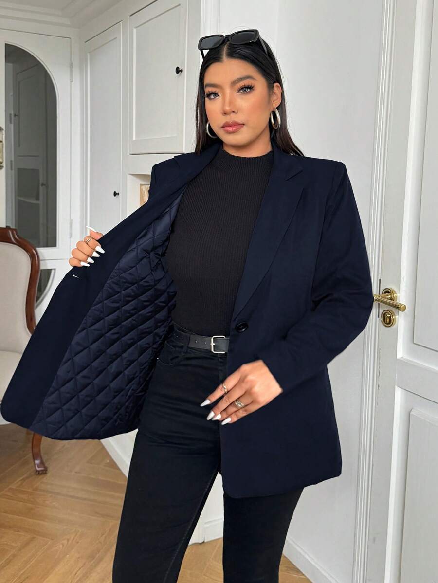 SHEIN EZwear Plus Size Women Solid Color Notched Collar Long Sleeve ...