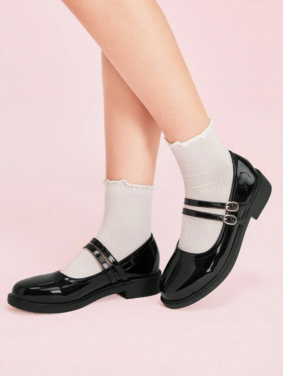 CUCCOO DOLLMOD Simple Round Toe Casual Flat Shoes For Women, Solid Color With Metal Decor - Black - View 1