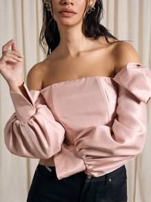 AiiRZ Bardot Bow Top With Corset Detailing - Pink - View 4