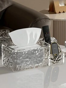 1pc Luxury Water Ripple Tissue Box Holder – Creative Multifunctional Storage Organizer For Living Room, Desk, Vanity & Office – Square Plastic Cube Design With Side Compartments For Tissues, Remote Controls, Makeup, Essentials – Stylish Home Decor For Toilet Table, Nightstand, Bedroom, Bathroom - Multicolor - View 7