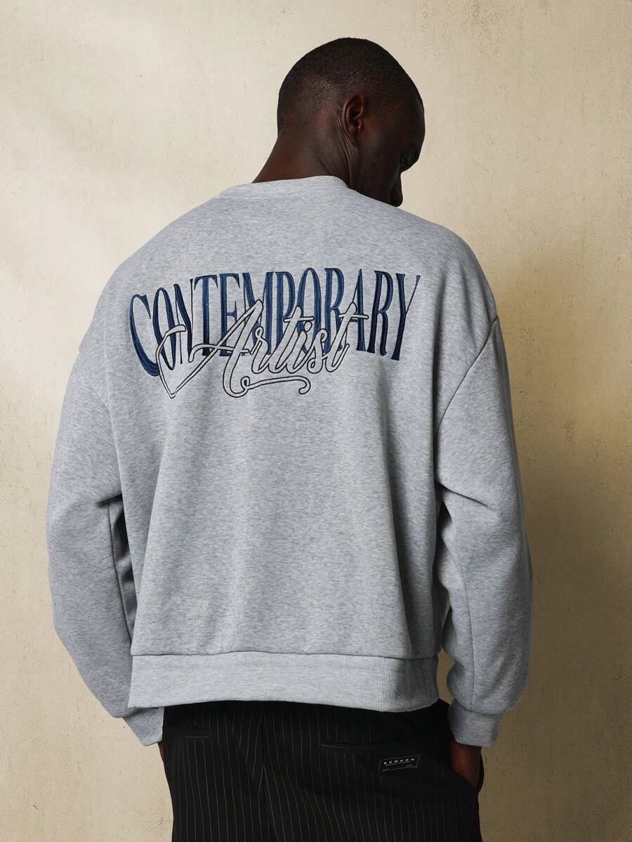 SUMWON Contemporary Artist Collection Oversized Sweatshirt Premium Long Sleeve Winter Fall Streetwear Athletic Casual Urban Fashion - Grey - View 1