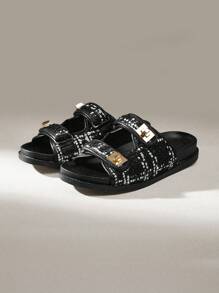 Solecia Women's Comfortable Round-Toe Flat Sandals With Glitter Halloween - Black - View 9