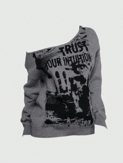 Grunge Punk Sexy Retro Musik Festival Party Skelett Batik Loose Shoulder Damen Kpop Pullover