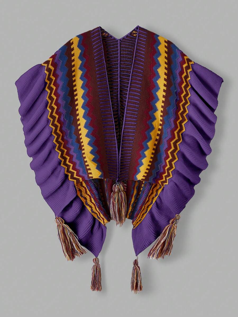 Flirla Cardigan con arricciatura bohémienne, taglie comode - Viola - Visualizzare 1