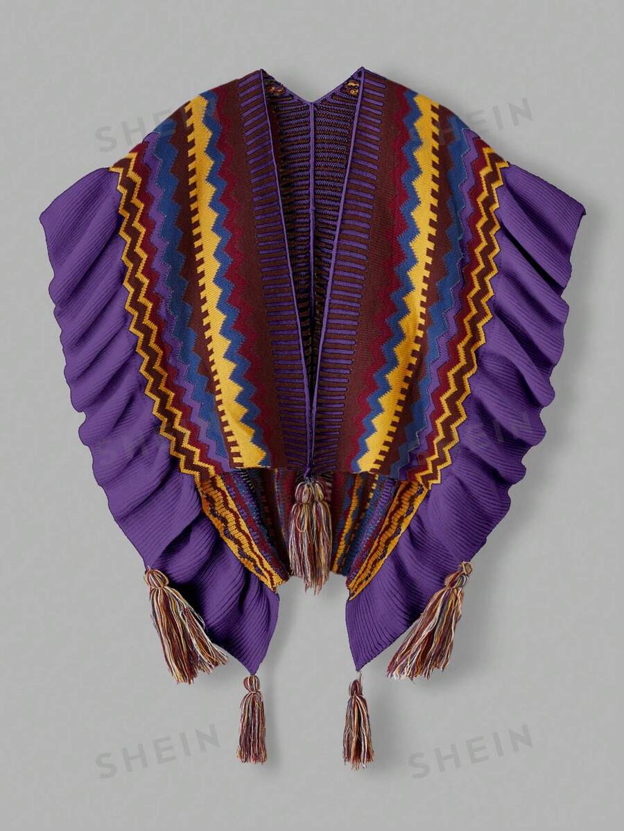 SHEIN Unity Cárdigan talla grande con acabado drapeado en estilo bohemio - Morado - Ver 1
