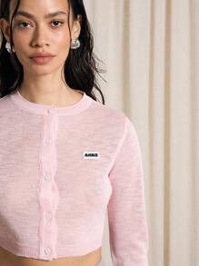 AiiRZ 超短款开衫透明针织纽扣毛衣秋冬分层 Y2K 学院风长袖修身时尚针织衫 - 粉色 - 查看 3