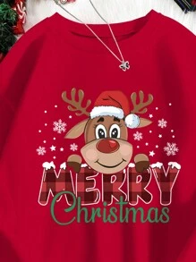 SHEIN Tween Boy Round Neck Sweatshirt, Christmas Style Minimalist Fashion Casual Everyday Wear